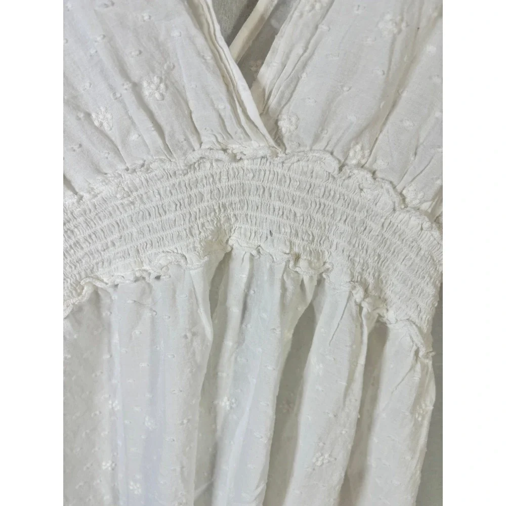 Blue Island White Cotton Eyelet Smocked Waist Cover Up Dress Small 9004-465